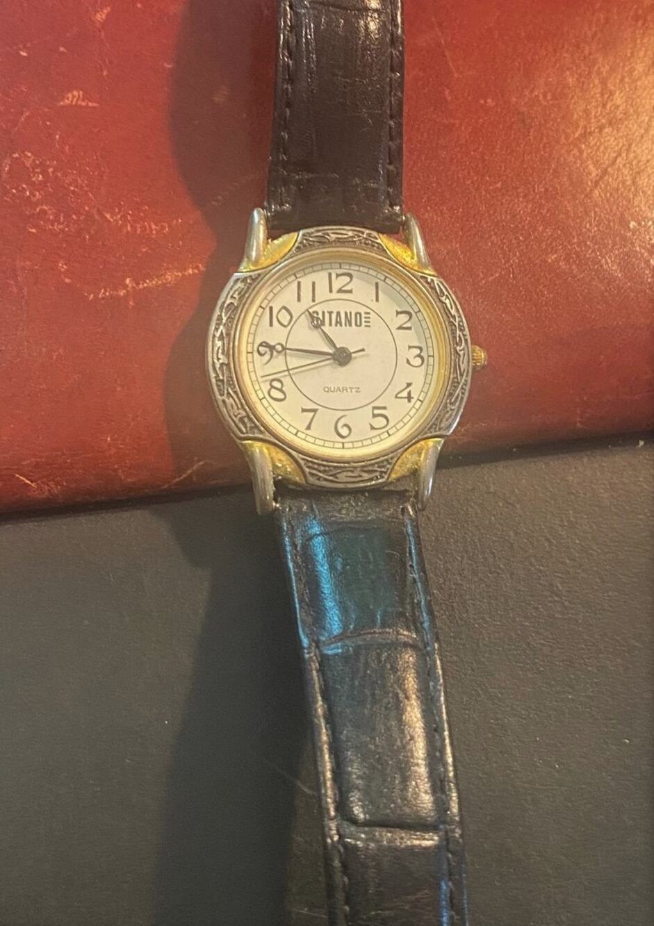 32mm Two Tone Gitano Watch with Black Band, Great Patina